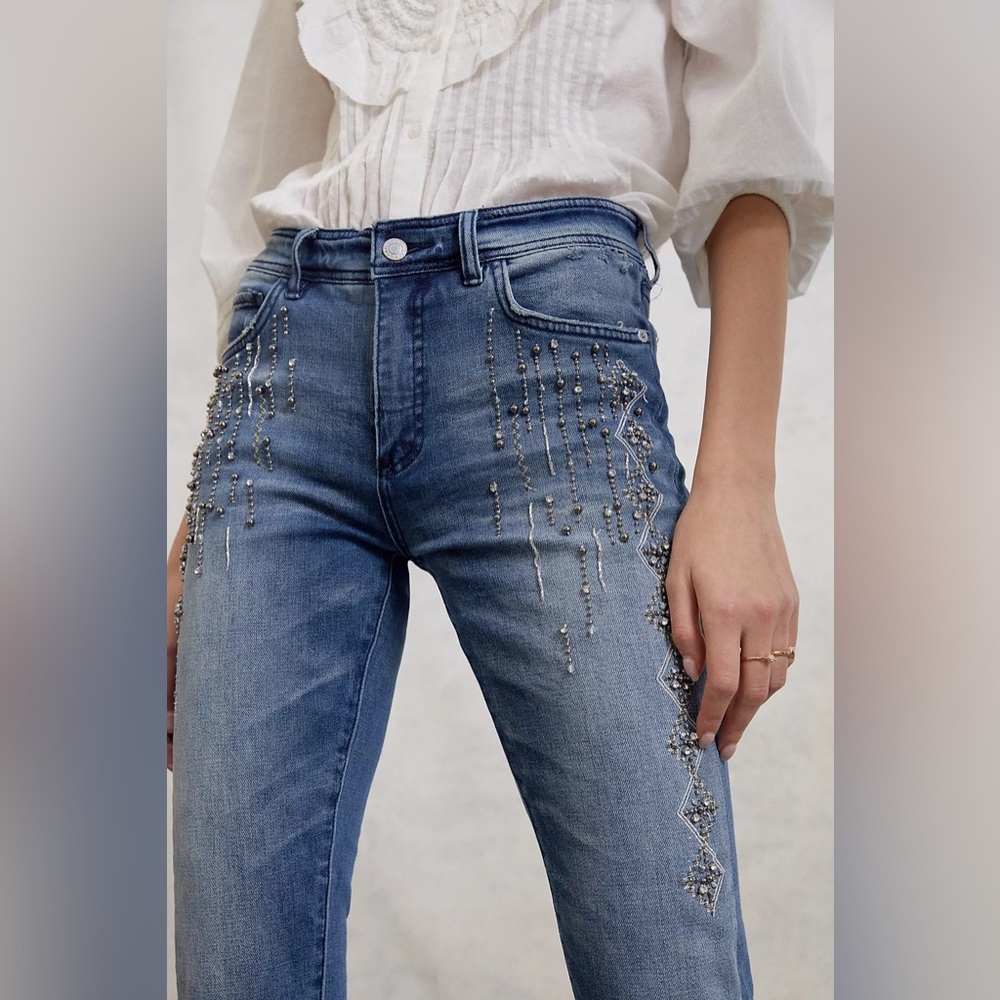 Pilcro Women 27 Embellished High-Rise Slim Boyfriend Jeans NWT Embroidered Beads